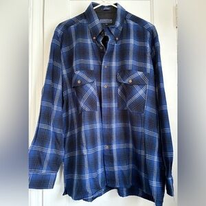 Seville Row Long Sleeves Button Down Blue Plaid Men's Shirt, Size: Large